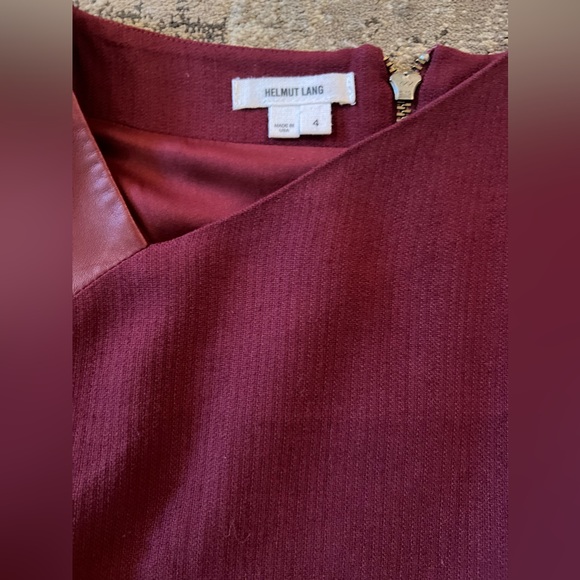 HELMUT LANG Womens Asymmetrical Hem Leather Trim Tank Dress Burgundy Red Size 4 - Picture 8 of 10